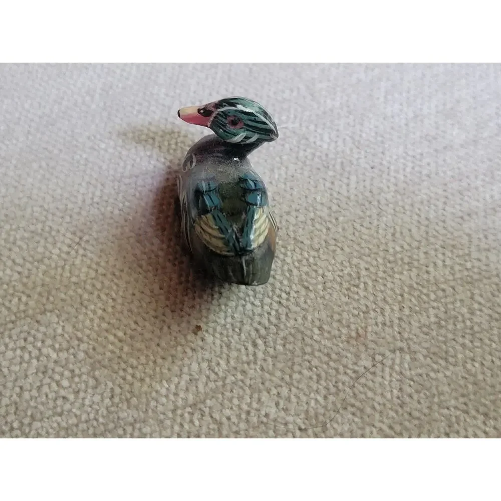 Vintage Art Hand Carved Wooden Painted Miniature Duck Decoy Figurine 2in